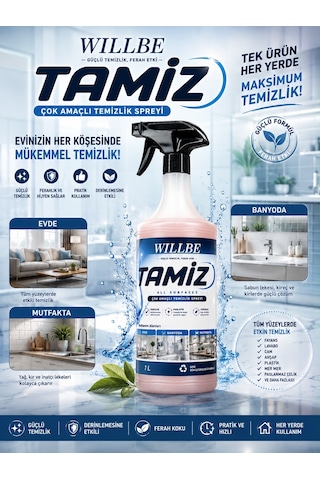 Willbe Tamiz Çok Yüzeyli Temizlik Spreyi Leke Çıkarıcı Yağ Çözücü 1l All Surfaces