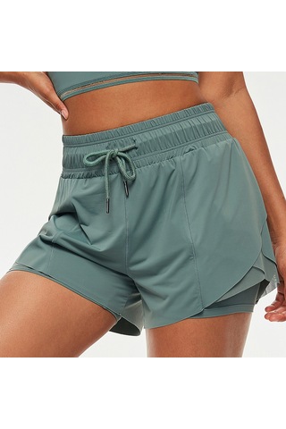 Reedark Kadın Spor Şortu: İki Parça Tasarım, Hızlı Kuruma, Nefes Alabilir, Ayarlanabilir Bel, Yoga Ve Koşu İçin İdeal Yeşil, L Beden Yeşil