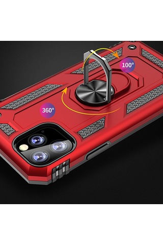 Ally Apple Uyumlu iPhone 11 Pro 5.8 Inch Yüzüklü Kilif Armor Shockproof Ring 314371287 - Renk / Kirmizi