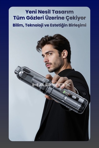 Harvox Araç İçi Süpürge 20.000pa Güçlü Vakum Ve Üfleme Özelliği Kablosuz Taşınabilir 6000mah Bataryalı Led Aydınlatmalı