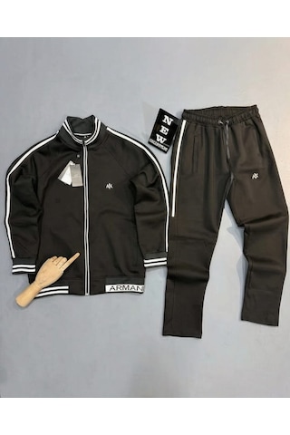 Besa Sport Wear Siyah Erkek Şerit Detaylı Fermuarlı Eşofman Takımı Günlük Ve Spor Kullanım