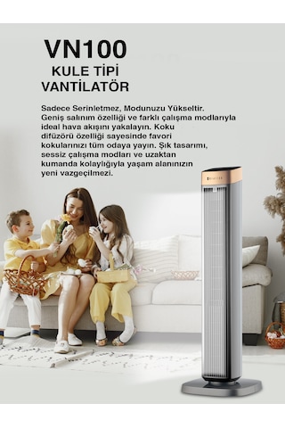 Dijitsu Vn100 Kule Tipi Vantilatör 45w, Zaman Ayarlı, 3 Hız Kademeli, Koku Difüzörü, Uzaktan Kumandalı, Geniş Salınım