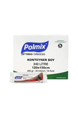 Polmix Endüstriyel Konteyner Boy Çöp Torbası Siyah 10 x 10'lu 120 x 150 CM