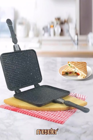 Meşeler Granit Döküm El Tost ve Çok Amaçlı Grill Tava 26 CM Siyah