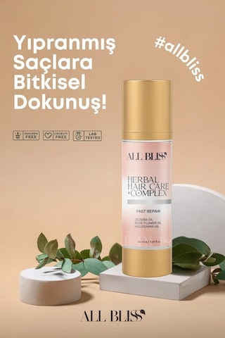 All Bliss Bitkisel Saç Bakım Serumu 50 Ml Yıpranmış Saçlar İçin Onarıcı Ve Parlatıcı Bakım Jojoba, Gül Yağı, Macadamia