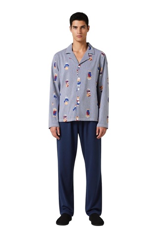 Frm Çiftlere Özel Ayıcık Desenli Pijama Takımı Fonksiyonel Dayanıklı Lacivert