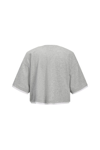 Jack & Jones Kadin Loose Fit Bisiklet Yaka Crop Tisört - Andrea - 12297396 Gri Melanj