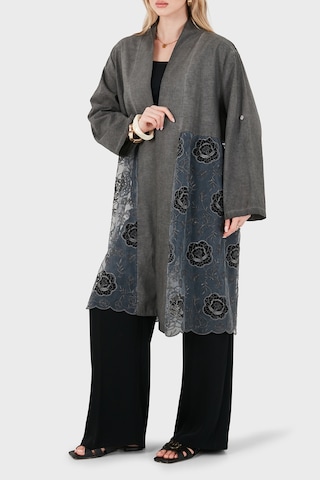 Via Dante % 100 Keten Dantel Detaylı Kimono Bayan Kimono 6909330 Antrasit