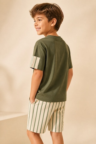 Eray Alp Kids Erkek Çocuk Haki Cepli Tişört Çizgili Şort Takımı Yazlık Günlük Model