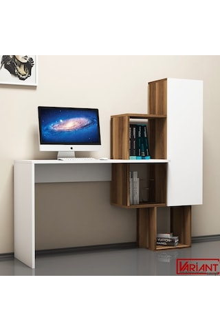 Variant Variant Açelya Kitaplıklı Çalışma Masası Ceviz-Beyaz Beyaz  -  Ceviz