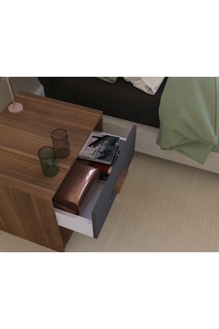 Gm 027 Ceviz Antrasit Gri Tek Çekmeceli   Komidin