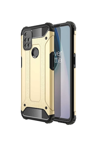 Noktaks - One Plus Nord N10 5g Uyumlu - Kılıf Çift Katman Zırh Tank Crash Military Kapak - Gold