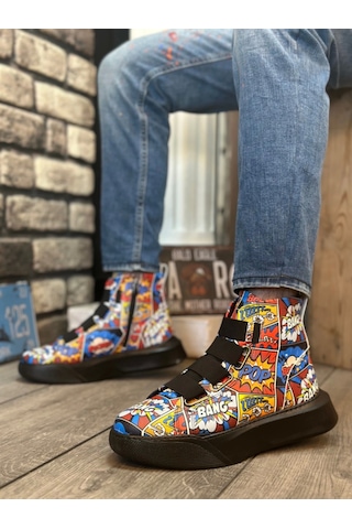 Boa Ba0142 Bantlı Erkek Yüksek Taban Popart Model Spor Bot Çok Renkli