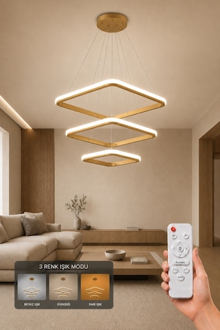 Melo 3'lü Led Sarkıt Avize 3 Renk Kumandalı Eskitme