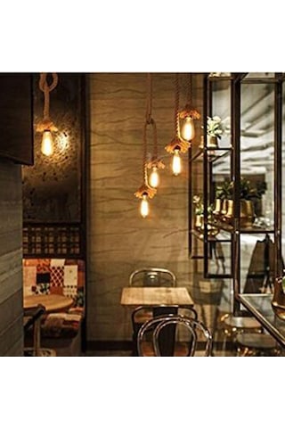 Rustik Jüt Halatlı Sarkıt Lamba Avize Halat-40 Cm +ampül /1 Adet