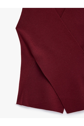 Koton Slim Fit Katlı Kolsuz Viskon Karışımlı V Yaka Bluz Bordo 7wal30002ıt