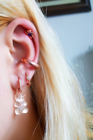 Ithal Tekli Mini Aycık Rose Gümüş Piercing Küpe-7291 Gümüş