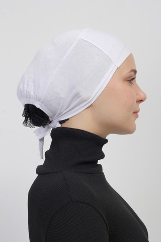 Pratik Dikişsiz Bağlamalı Kaymayan Tesettür Bone Beyaz