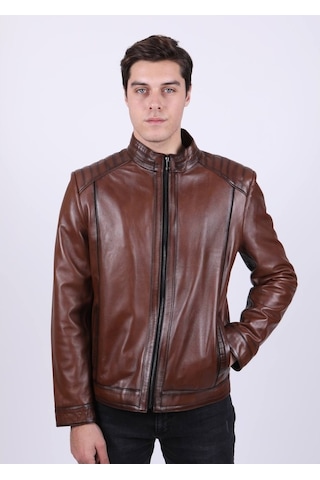 New Zaya Leather Erkek Açık Kahverengi Hakiki Deri Ceket-Altın (466898691) Altın