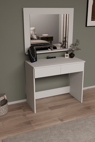 Df02110b Aynalı Beyaz Makyaj Masası Beyaz