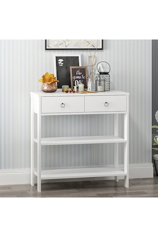 Dekorosso Luke Modern Dekoratif 2 Çekmeceli 2 Raflı Dresuar Beyaz