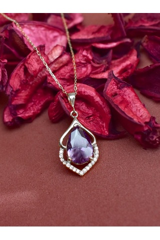 Brezza Lusso Jewelry Gümüş Ametist Taşlı Su Damlası Bayan Gümüş Kolye