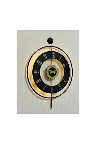 Pey Aksesuar Metal Camlı Duvar Saati 50 X 70 Cm Orta Boy Işıklı Gerçek Cam M51-siyah-şeffaf-siyah-gold M51-siyah-şeffaf-siyah-gold