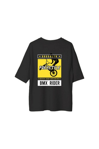 Paybuy Kadın Oversize Tişört Bmx Freestyle Brooklyn Baskılı Rahat Kesim Siyah