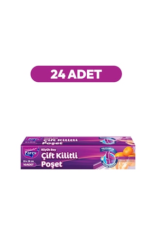 10'lu Çift Kilitli Buzdolabı Poşeti Büyük Boy 26 X 28 Cm 24'lü Paket