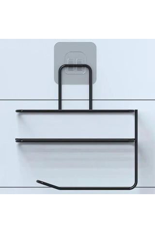 Kendiliğinden Yapışkanlı Tuvalet Kağıdı Tutacağı Ve Yedek Raf - Siyah Modern Metal Tasarım 4172 Çok Renkli