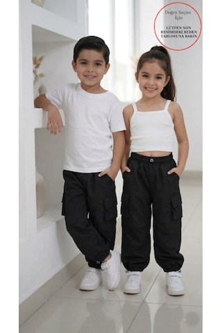 Smalltouch Kız Çocuk Paçası Ve Beli Ayarlanabilir Lastikli Paraşüt Pantolon Siyah