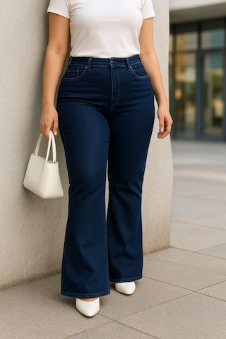 Cedy Denim Cedy Denım - Kadın Büyük Beden İspanyol Paça Yüksek Bel Skinny Fit Likralı Pantolon C628 Lacivert