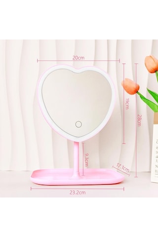 Valkyrie Kalp Şeklinde Led Işıklı Şarjlı Makyaj Aynası Pembe