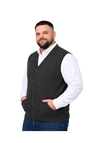 Battalmoda Erkek Büyük Beden Antrasit Cepli Triko Yelek 3xl-4xl-5xl-6xl