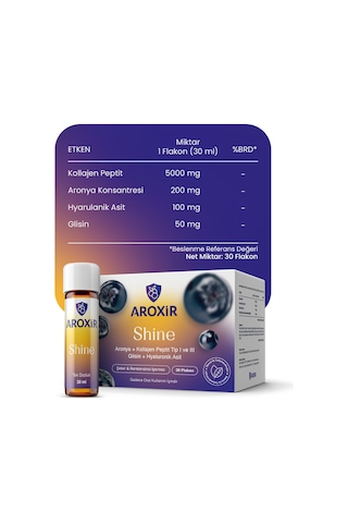 Aroxir Shine Tip I Ve Tip Iıı Kollajen, Aronya, Hyaluronik Asit Ve Glisin İçeren 30 X 30 Ml