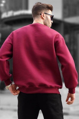 Madmext Bordo Bisiklet Yaka Oversize Şardonlu Basic Erkek Sweatshirt 6048 Bordo