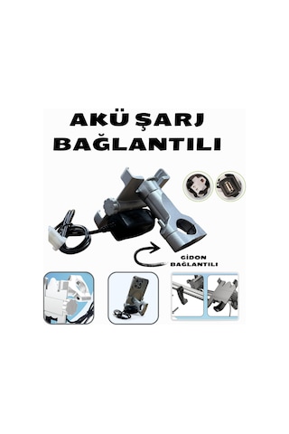 360 Ayarlanabilir Gidon Ve Akü Şarj Bağlantılı Metal Motorsiklet Tutacağı Ve Bisiklet Telefon Tutucu