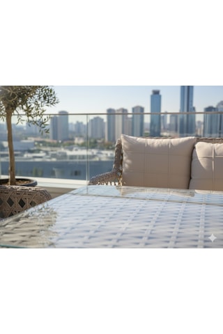 "city View" Lüks Rattan Balkon/teras Takımı Ve Salıncak Seti 7 Kişilik Krem