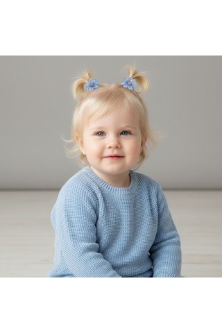 Simli Çiçekli Kız Bebek Çocuk Toka 2li Mavi