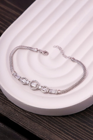 925 Ayar Gümüş Rodyumlu Triple Circle Baget Bayan Bileklik -8187