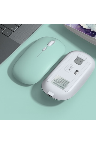 Apple Uyumlu iPad Şarj Edilebilir Sessiz Mouse Bluetooth + 2.4hz Wifi Ka