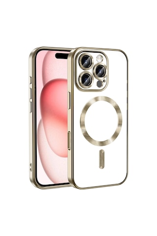 Apple iPhone Uyumlu 16 Pro Kılıf Magsafe Kamera Lens Korumalı Logo Gösteren İnce Hafif Tekno Grup Altın