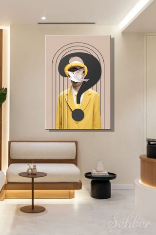 Dikeytekli Kanvas Tablo Modern Ev Kafe Ofis Pop Art Yüzünde Kuş Olan Adam 2200
