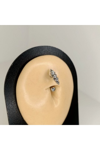 Aya Tasarım Gümüş Renk Ters Taşlı Göbek Piercing Gümüş