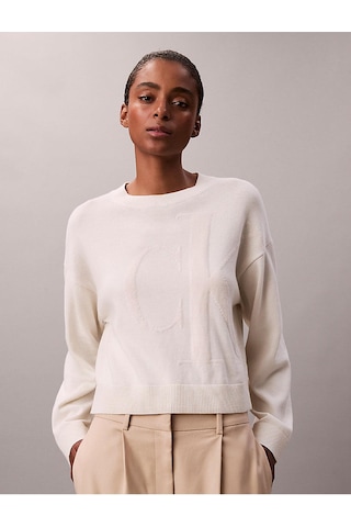 Calvin Klein Kadın Long Sleeve Smooth Kazak-12555 Beyaz