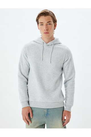Koton Şardonlu Pamuklu Basic Kapşonlu Sweatshirt Gri 5wam70001mk Gri