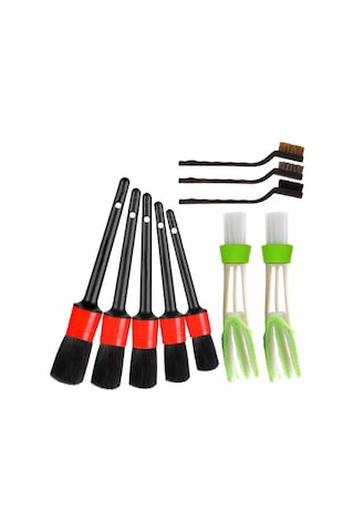 Samdoo 10 Parça Otomobil Temizlik Seti: 5 Adet Detay Fırçası, 3 Adet Tel Fırçası Ve 2 Adet Klima Vantiliyon Fırçası - Siyah Ve Yeşil Kombinasyon