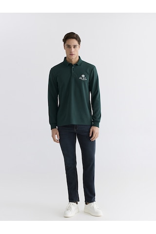 Lcwaıkıkı Classic Yeşil Polo Yaka Baskılı Erkek Sweatshirt