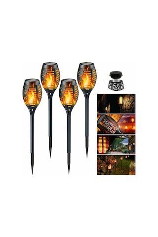 Gajeena Güneş Enerjili Alev Feneri, 4 Adet 12 Led Işıklı, Ip65 Su Geçirmez, Otomatik Aç-kapa, Bahçe, Çimen, Yol Dekorasyonu Için Alevli Güneş Feneri