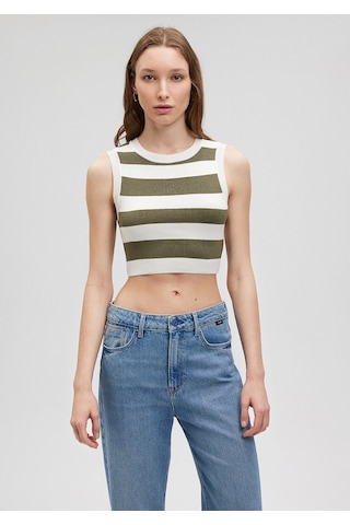 Mavi - Çizgili Crop Triko Top 1710098-87120 Yeşil